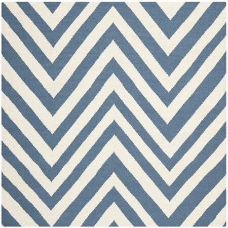 Safavieh 8 ft. x 8 ft. Square Contemporary Dhurries- Blue and Ivory- Flatweave Rug DHU568A-8SQ